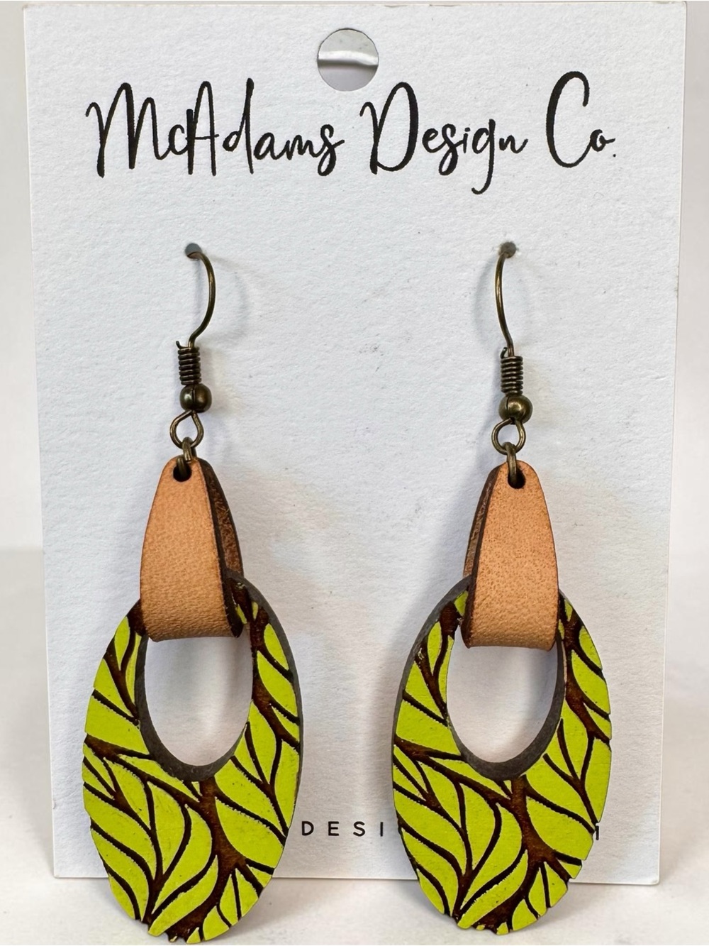 McAdams Design Co. Wood and Leather Teardrop Earrings